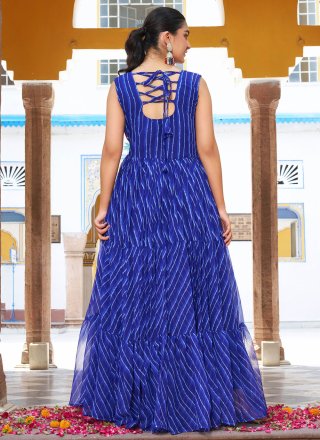 Georgette  Designer Gown with Gamthi, Mirror and Strips Print Work