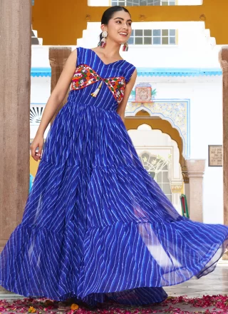 Georgette  Designer Gown with Gamthi, Mirror and Strips Print Work