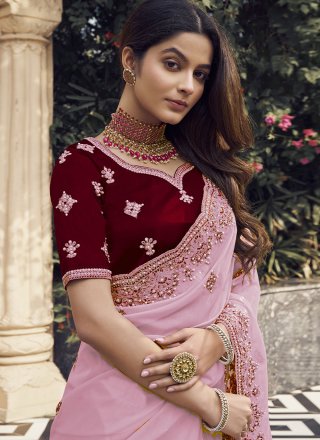 Georgette Designer Saree In Pink Color