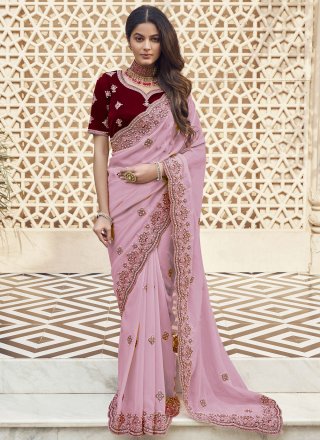Georgette Designer Saree In Pink Color
