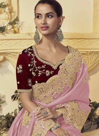 Georgette Designer Saree with Beads, Cord, Cut, Embroidered, Thread and Zari Work