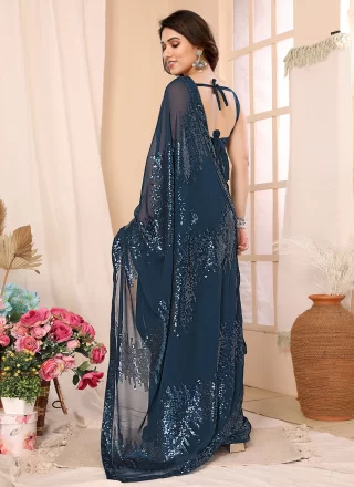 Georgette Designer Saree with Sequins and Thread Work