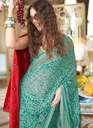 Georgette Designer Sari In Firozi Colour