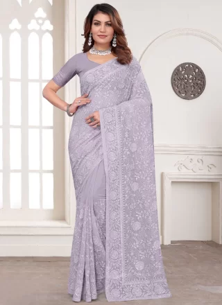 Georgette Designer Sari In Lavender Color