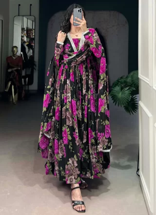 Georgette Gown with Floral Patch and Lace Work