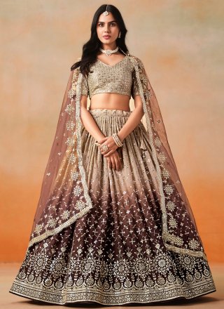 Georgette Lehenga Choli In Brown Color