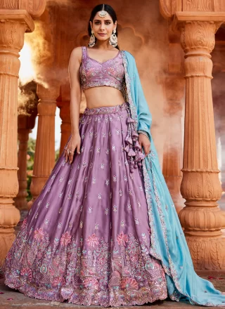 Georgette Lehenga Choli In Lavender Color