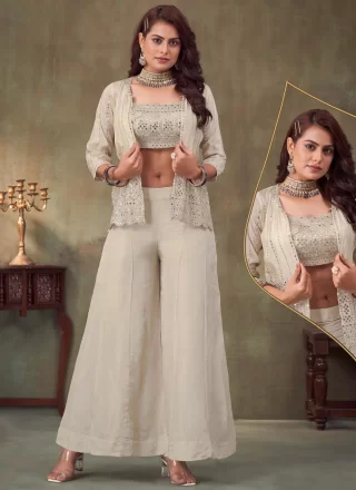 Georgette Palazzo Salwar Suit with Embroidered, Mirror and Zari Work