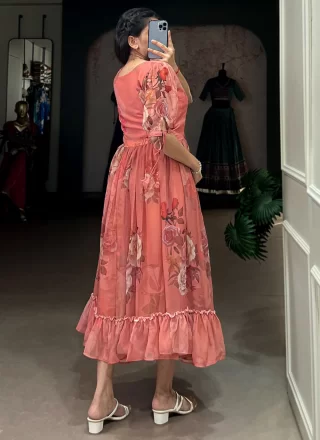 Georgette Party Wear Kurti In Peach Colour