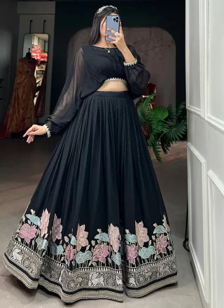 Georgette Readymade Lehenga Choli In Black Color