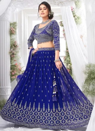 Georgette Readymade Lehenga Choli In Blue Color