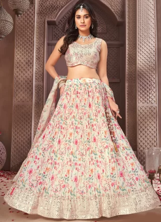 Georgette Readymade Lehenga Choli In Off White Color