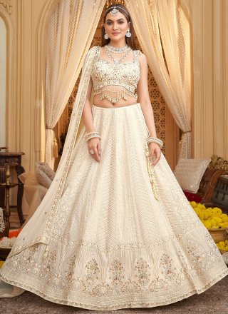 Georgette Readymade Lehenga Choli In Off White Color