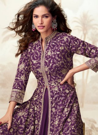 Georgette Readymade Lehenga Choli In Purple Color