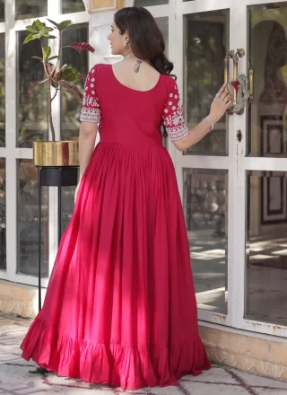 Georgette Readymade Lehenga Choli In Rani Color