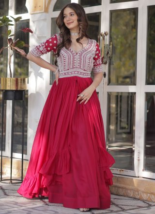 Georgette Readymade Lehenga Choli In Rani Color