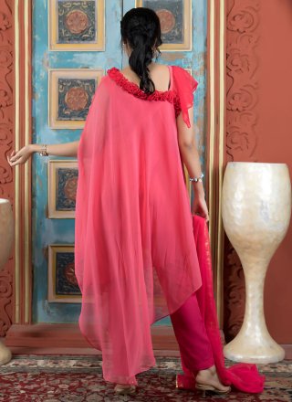 Georgette Readymade Salwar Suit In Rani Color