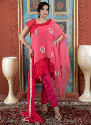 Georgette Readymade Salwar Suit In Rani Color