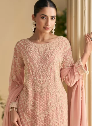 Georgette Readymade Salwar Suit with Beads, Embroidered and Thread Work