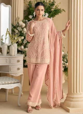 Georgette Readymade Salwar Suit with Beads, Embroidered and Thread Work