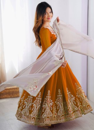 Georgette Readymade Style In Mustard Color