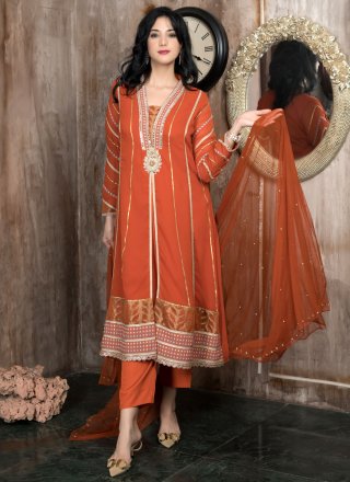 Georgette Readymade Style with Lace, Mirror and Thread Work