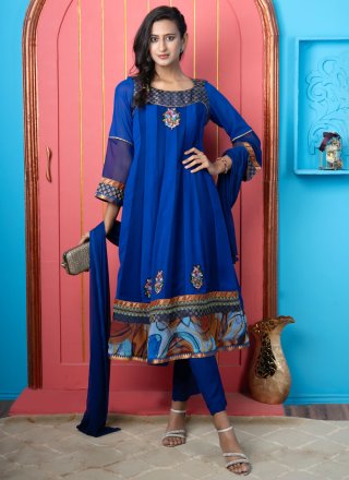 Georgette Salwar Suit In Blue Color