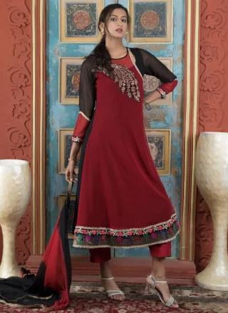 Georgette Salwar Suit In Maroon Color