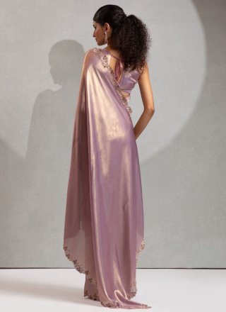 Georgette Satin Classic Sari In Lavender Color