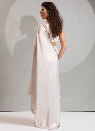 Georgette Satin Contemporary Sari with Cut, Hand and Zircon Work