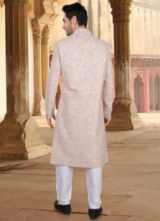 Georgette Sherwani Mens Wear In Pink Color