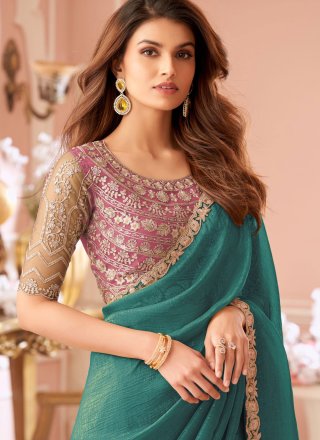 Georgette Traditional Saree In Green Color