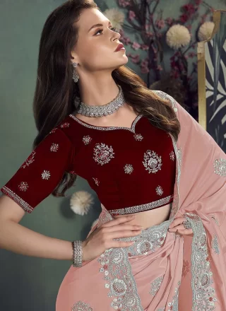 Georgette Traditional Saree In Peach Colour