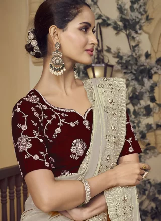Georgette Traditional Saree with Beads, Cord, Cut, Embroidered and Zari Work