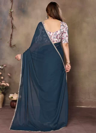 Georgette Traditional Saree with Patch Border, Lace and Mirror Work