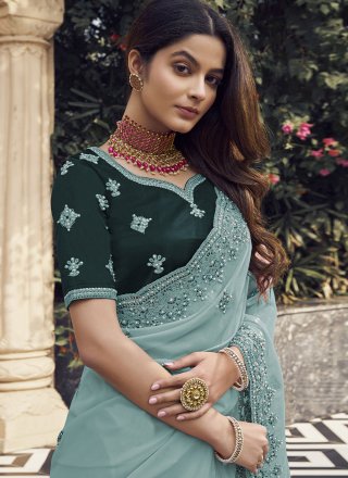 Georgette Trendy Saree In Blue Color
