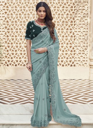 Georgette Trendy Saree In Blue Color