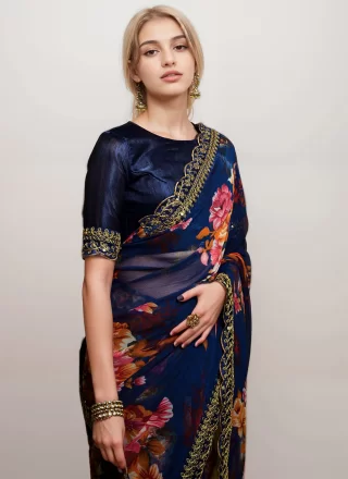 Georgette Trendy Saree with Embroidered and Print Work