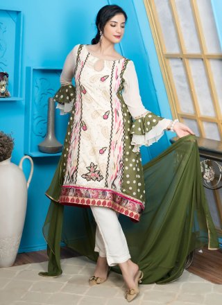 Gilded Off White Georgette Salwar Suit with Embroidered, Jacquard, Print and Zari Work