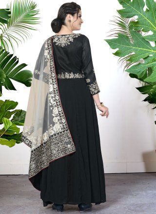 Glamorous Black Faux Georgette Floor Length Salwar Suit with Embroidered, Thread and Zari Work