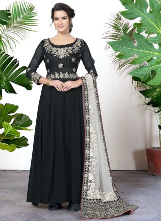 Glamorous Black Faux Georgette Floor Length Salwar Suit with Embroidered, Thread and Zari Work