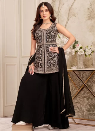 Glamorous Black Georgette Salwar Suit with Embroidered, Sequins and Zari Work