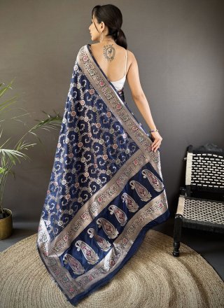 Glamorous Blue Banarasi Silk Traditional Saree