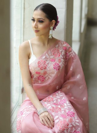 Glamorous Pink Organza Contemporary Saree