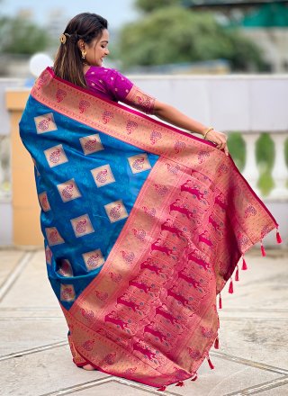 Glamorous Teal Banarasi Silk Classic Sari