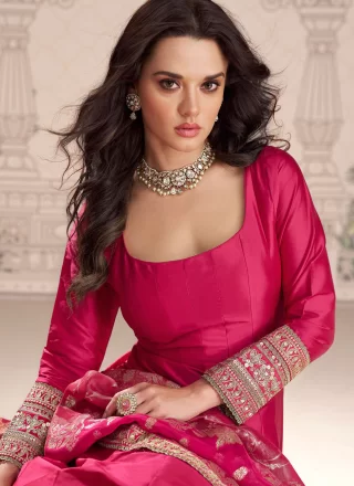 Gleaming Pink Vichitra Silk Gown