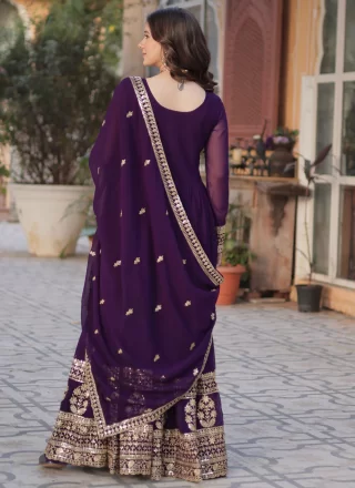 Gleaming Purple Faux Georgette Designer Gown with Embroidered, Sequins and Zari Work