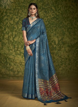 Glorious Blue Silk Classic Sari
