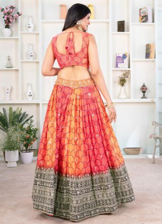 Glorious Multi Colour Chinon Lehenga Choli with Embroidered, Foil Print, Sequins and Zari Work
