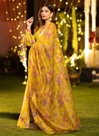 Glorious Yellow Chinon Readymade Lehenga Choli